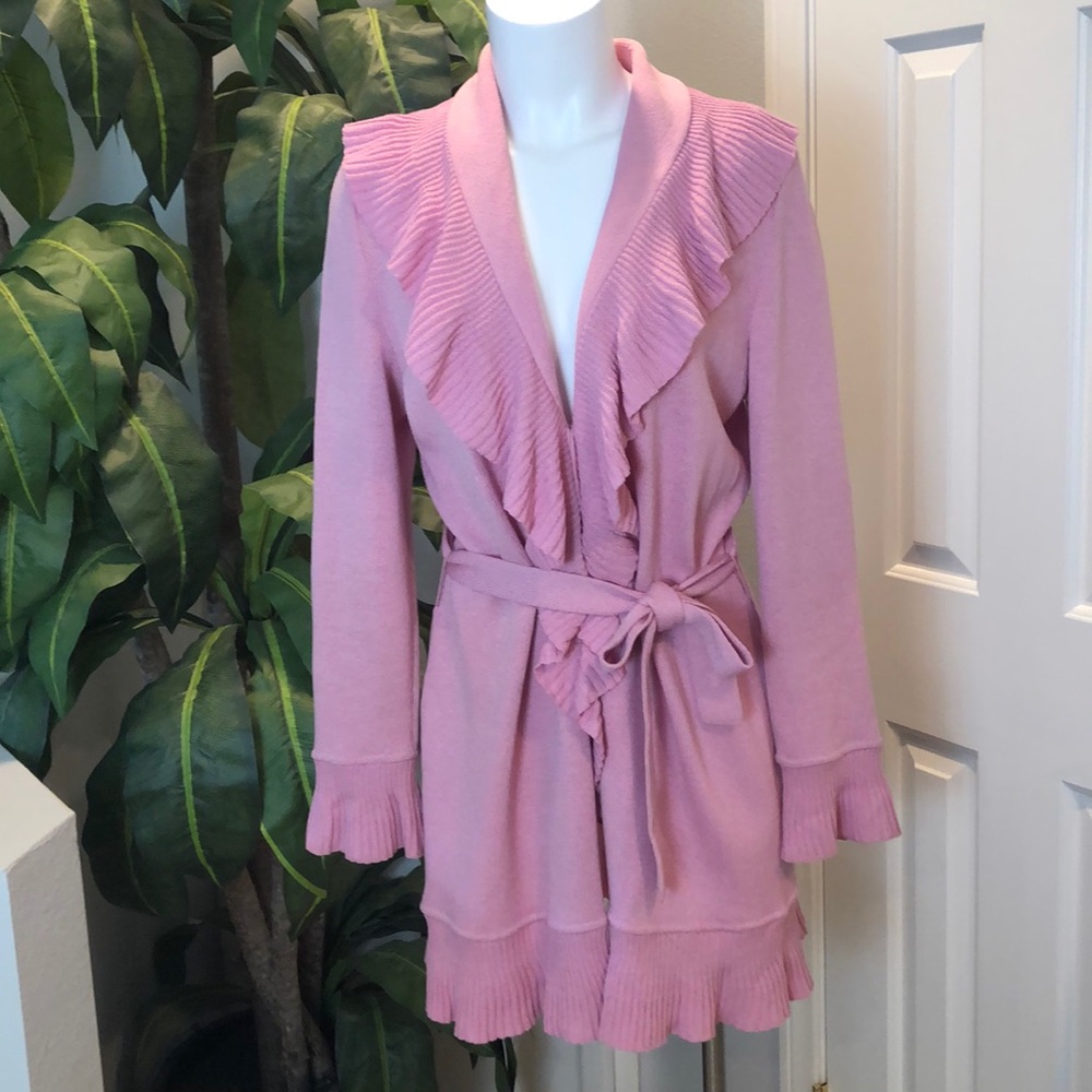 St. John Collection Ruffle Hem Long Cardigan